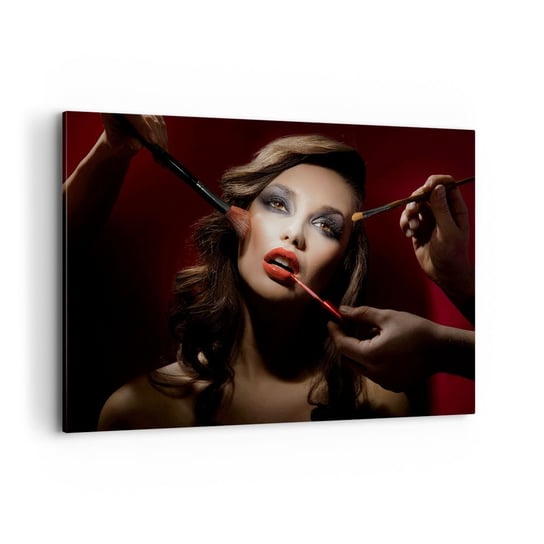 Obraz na płótnie - Piękna rozmarzona - 100x70cm - Kobieta Makijaż Aktorka - Nowoczesny foto obraz w ramie do salonu do sypialni ARTTOR ARTTOR