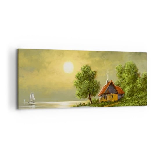 Obraz na płótnie - Pięknie, jak z obrazka - 120x50cm - Krajobraz Wiejska Chata Żaglówka - Nowoczesny obraz na ścianę do salonu do sypialni ARTTOR ARTTOR