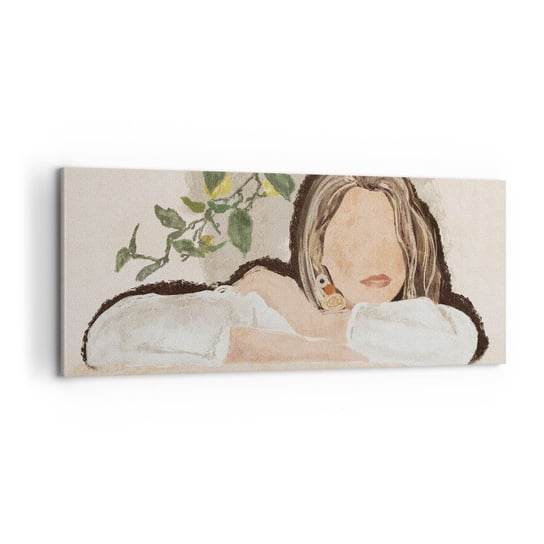 Obraz na płótnie - Piękność południa - 100x40cm - Kobieta Cytryny Minimalizm - Nowoczesny foto obraz w ramie do salonu do sypialni ARTTOR ARTTOR