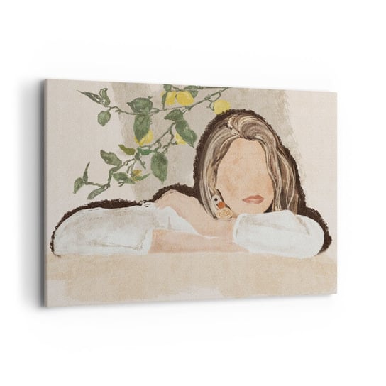 Obraz na płótnie - Piękność południa - 100x70cm - Kobieta Cytryny Minimalizm - Nowoczesny foto obraz w ramie do salonu do sypialni ARTTOR ARTTOR
