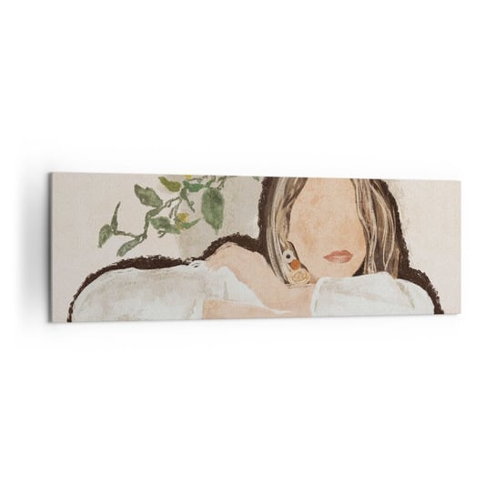 Obraz na płótnie - Piękność południa - 160x50cm - Kobieta Cytryny Minimalizm - Nowoczesny foto obraz w ramie do salonu do sypialni ARTTOR ARTTOR