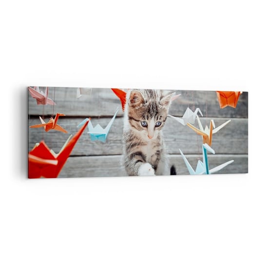 Obraz na płótnie - Pierwsza lekcja - 140x50cm - Zwierzęta Kot Origami - Nowoczesny Canvas obraz do salonu do sypialni ARTTOR ARTTOR