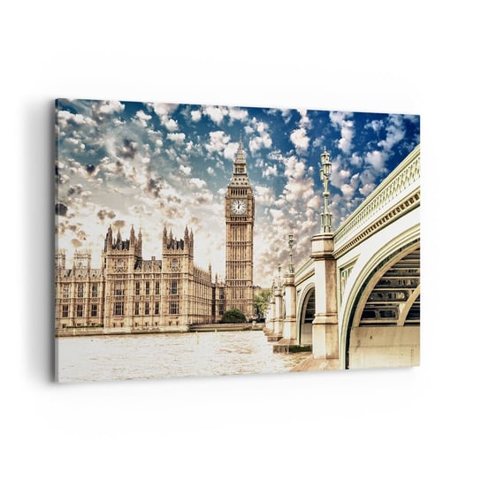 Obraz na płótnie - Pierzaste obłoki nad  Tamizą - 100x70cm - Miasto Londyn Anglia - Nowoczesny foto obraz w ramie do salonu do sypialni ARTTOR ARTTOR