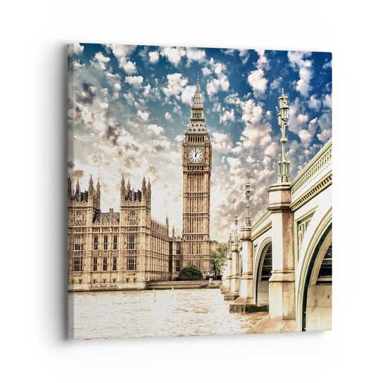 Obraz na płótnie - Pierzaste obłoki nad  Tamizą - 30x30 cm - Obraz nowoczesny - Miasto, Londyn, Anglia, Big Ben, Most - AC30x30-2415 ARTTOR