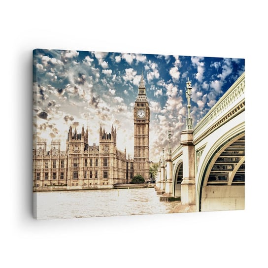 Obraz na płótnie - Pierzaste obłoki nad  Tamizą - 70x50 cm - Obraz nowoczesny - Miasto, Londyn, Anglia, Big Ben, Most - AA70x50-2415 ARTTOR
