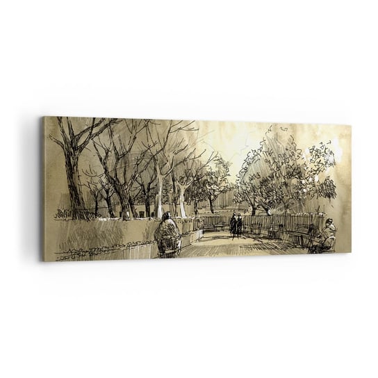 Obraz na płótnie - Piórkiem zatrzymana chwila - 100x40cm - Alejka Parkowa Park Sepia - Nowoczesny foto obraz w ramie do salonu do sypialni ARTTOR ARTTOR