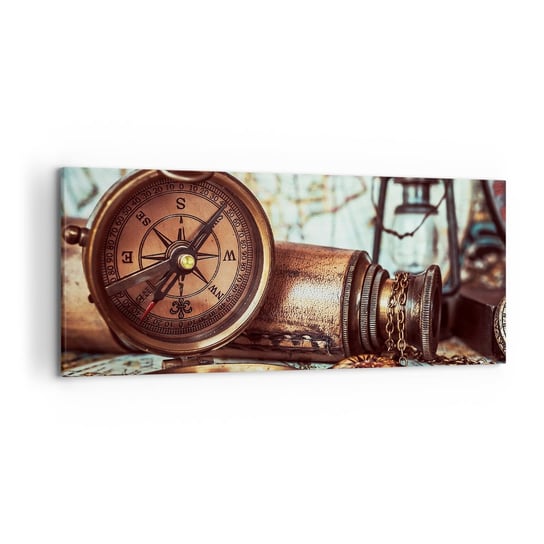 Obraz na płótnie - Piracka przygoda na Karaibach czeka - 120x50cm - Marynistyczne Piraci Kompas - Nowoczesny obraz na ścianę do salonu do sypialni ARTTOR ARTTOR