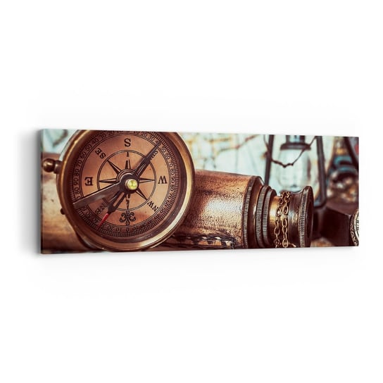 Obraz na płótnie - Piracka przygoda na Karaibach czeka - 90x30cm - Marynistyczne Piraci Kompas - Nowoczesny Canvas obraz do salonu do sypialni ARTTOR ARTTOR