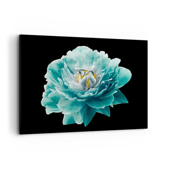Obraz na płótnie - Płatki błękitne i złote - 100x70cm - Kwiat Kwitnący Piwonia - Nowoczesny foto obraz w ramie do salonu do sypialni ARTTOR ARTTOR