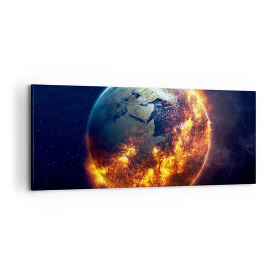 Obraz na płótnie - Płomień apokalipsy - 100x40cm - Kosmos Planeta Ziemia Płomienie Ognia - Nowoczesny foto obraz w ramie do salonu do sypialni ARTTOR ARTTOR