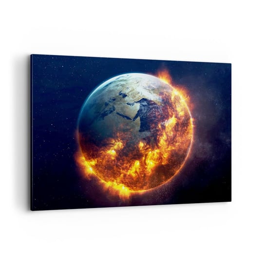 Obraz na płótnie - Płomień apokalipsy - 100x70cm - Kosmos Planeta Ziemia Płomienie Ognia - Nowoczesny foto obraz w ramie do salonu do sypialni ARTTOR ARTTOR