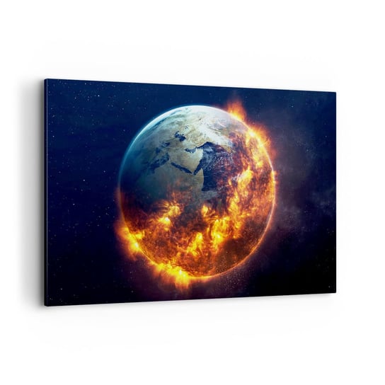 Obraz na płótnie - Płomień apokalipsy - 120x80cm - Kosmos Planeta Ziemia Płomienie Ognia - Nowoczesny obraz na ścianę do salonu do sypialni ARTTOR ARTTOR