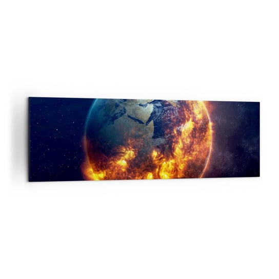 Obraz na płótnie - Płomień apokalipsy - 160x50cm - Kosmos Planeta Ziemia Płomienie Ognia - Nowoczesny foto obraz w ramie do salonu do sypialni ARTTOR ARTTOR