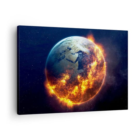 Obraz na płótnie - Płomień apokalipsy - 70x50cm - Kosmos Planeta Ziemia Płomienie Ognia - Nowoczesny Canvas obraz do salonu do sypialni ARTTOR ARTTOR