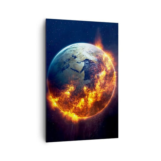 Obraz na płótnie - Płomień apokalipsy - 80x120cm - Kosmos Planeta Ziemia Płomienie Ognia - Nowoczesny obraz na ścianę do salonu do sypialni ARTTOR ARTTOR