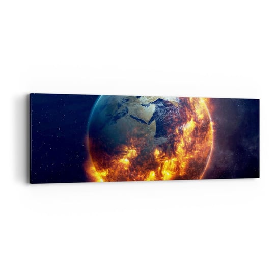 Obraz na płótnie - Płomień apokalipsy - 90x30cm - Kosmos Planeta Ziemia Płomienie Ognia - Nowoczesny Canvas obraz do salonu do sypialni ARTTOR ARTTOR