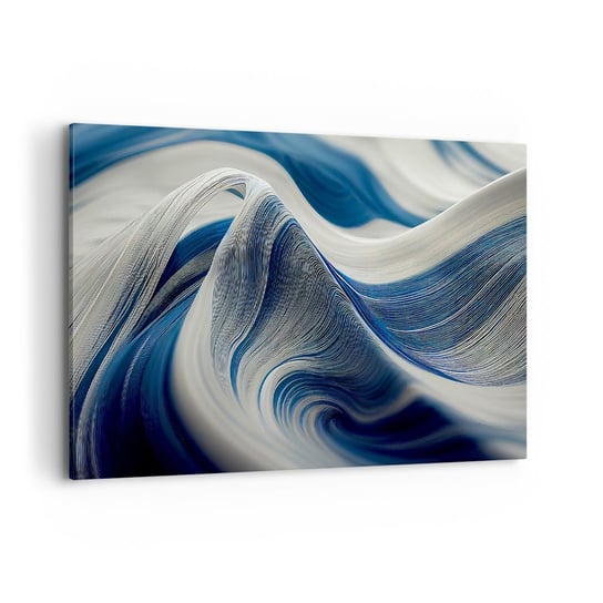 Obraz na płótnie - Płynność błękitu i bieli - 100x70cm - Farba Fala 3D - Nowoczesny foto obraz w ramie do salonu do sypialni ARTTOR ARTTOR
