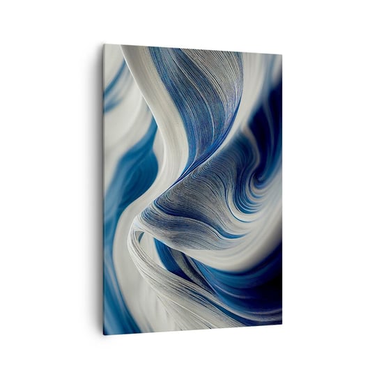 Obraz na płótnie - Płynność błękitu i bieli - 70x100cm - Farba Fala 3D - Nowoczesny foto obraz w ramie do salonu do sypialni ARTTOR ARTTOR