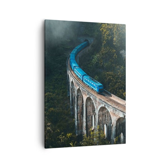 Obraz na płótnie - Pociąg do natury - 50x70cm - Most Kolejowy Krajobraz Górski Pociąg Pasażerski - Nowoczesny Canvas obraz do salonu do sypialni ARTTOR ARTTOR