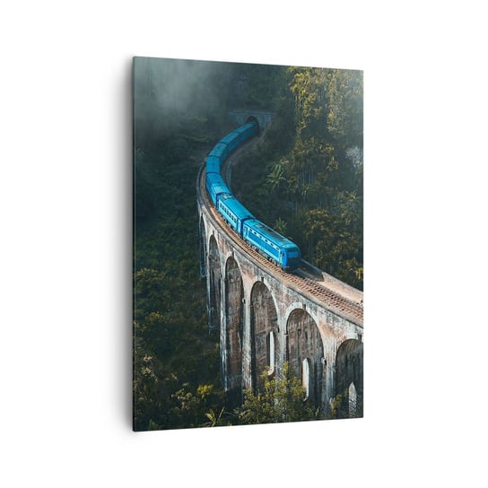 Obraz na płótnie - Pociąg do natury - 70x100cm - Most Kolejowy Krajobraz Górski Pociąg Pasażerski - Nowoczesny foto obraz w ramie do salonu do sypialni ARTTOR ARTTOR