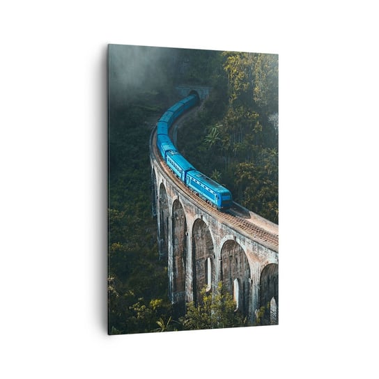 Obraz na płótnie - Pociąg do natury - 80x120cm - Most Kolejowy Krajobraz Górski Pociąg Pasażerski - Nowoczesny obraz na ścianę do salonu do sypialni ARTTOR ARTTOR