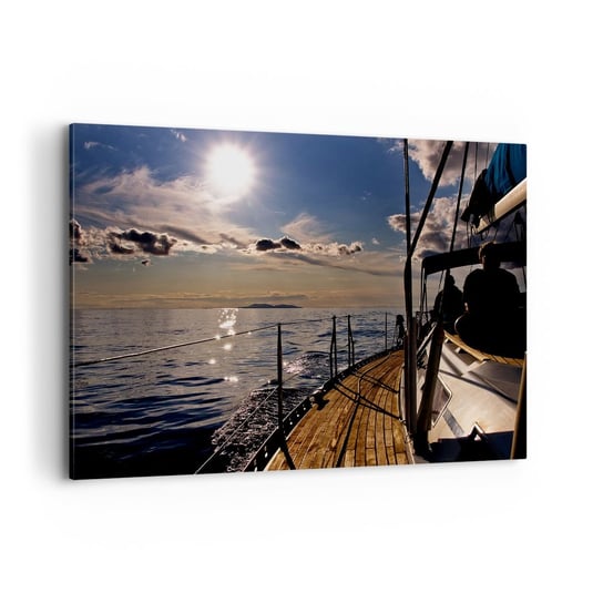Obraz na płótnie - Pod żaglami w stronę słońca - 100x70cm - Marynistyczne Jacht Morze - Nowoczesny foto obraz w ramie do salonu do sypialni ARTTOR ARTTOR