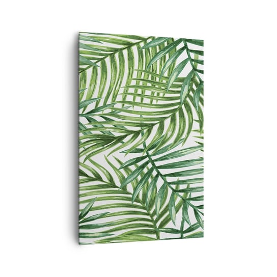 Obraz na płótnie - Pod zielonym baldachimem - 80x120cm - Abstrakcja Liść Palmowy Palma Kokosowa - Nowoczesny obraz na ścianę do salonu do sypialni ARTTOR ARTTOR