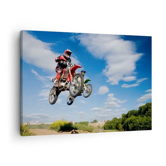 Obraz na płótnie - Podniebny skok - 70x50cm - Motocross Motoryzacja Sport - Nowoczesny Canvas obraz do salonu do sypialni ARTTOR ARTTOR