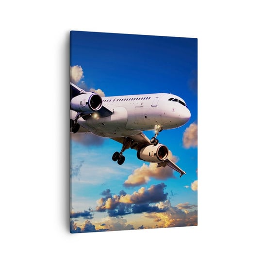 Obraz na płótnie - Podróż w bieli i błękicie - 50x70cm - Samolot Pasażerski Podróż Niebo Z Chmurami - Nowoczesny Canvas obraz do salonu do sypialni ARTTOR ARTTOR