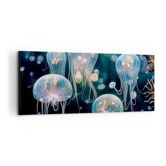 Obraz na płótnie - Podwodny bal - 100x40cm - Meduza Zwierzęta Głębiny - Nowoczesny foto obraz w ramie do salonu do sypialni ARTTOR ARTTOR
