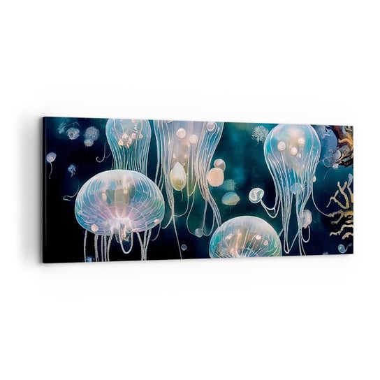 Obraz na płótnie - Podwodny bal - 120x50cm - Meduza Zwierzęta Głębiny - Nowoczesny obraz na ścianę do salonu do sypialni ARTTOR ARTTOR