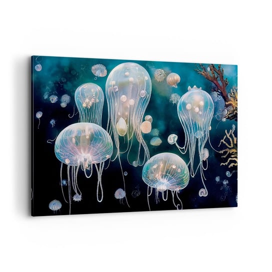 Obraz na płótnie - Podwodny bal - 120x80cm - Meduza Zwierzęta Głębiny - Nowoczesny obraz na ścianę do salonu do sypialni ARTTOR ARTTOR