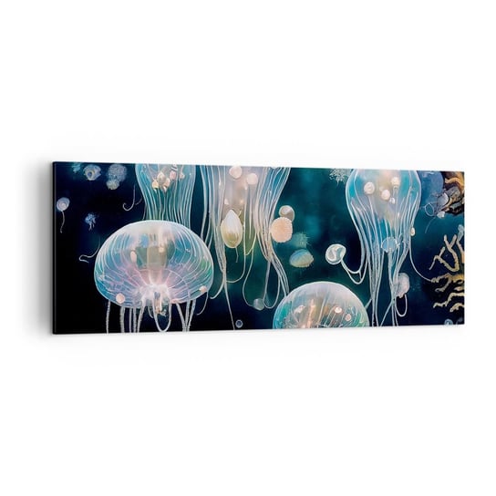 Obraz na płótnie - Podwodny bal - 140x50cm - Meduza Zwierzęta Głębiny - Nowoczesny Canvas obraz do salonu do sypialni ARTTOR ARTTOR