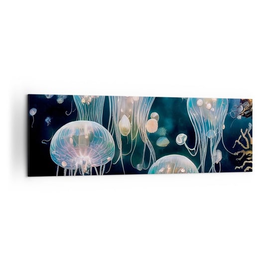 Obraz na płótnie - Podwodny bal - 160x50cm - Meduza Zwierzęta Głębiny - Nowoczesny foto obraz w ramie do salonu do sypialni ARTTOR ARTTOR
