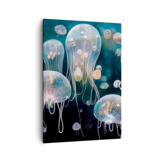 Obraz na płótnie - Podwodny bal - 50x70cm - Meduza Zwierzęta Głębiny - Nowoczesny Canvas obraz do salonu do sypialni ARTTOR ARTTOR