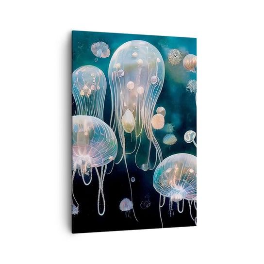 Obraz na płótnie - Podwodny bal - 70x100cm - Meduza Zwierzęta Głębiny - Nowoczesny foto obraz w ramie do salonu do sypialni ARTTOR ARTTOR