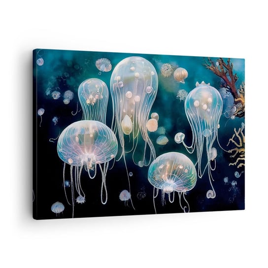 Obraz na płótnie - Podwodny bal - 70x50cm - Meduza Zwierzęta Głębiny - Nowoczesny Canvas obraz do salonu do sypialni ARTTOR ARTTOR