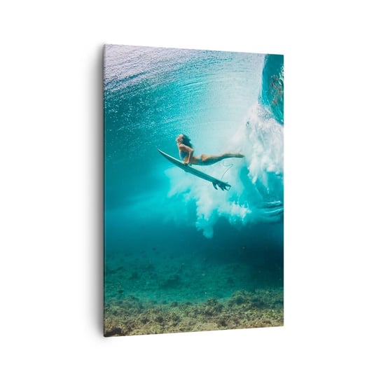 Obraz na płótnie - Podwodny świat - 70x100cm - Surfing Podwodny Świat Kobieta - Nowoczesny foto obraz w ramie do salonu do sypialni ARTTOR ARTTOR