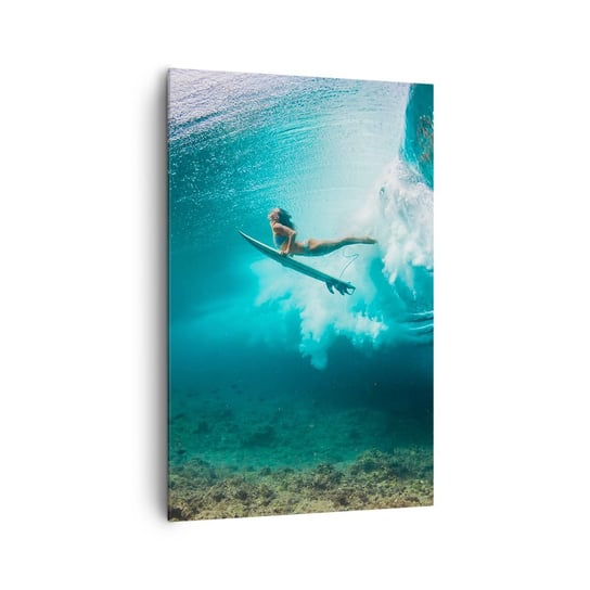 Obraz na płótnie - Podwodny świat - 80x120cm - Surfing Podwodny Świat Kobieta - Nowoczesny obraz na ścianę do salonu do sypialni ARTTOR ARTTOR