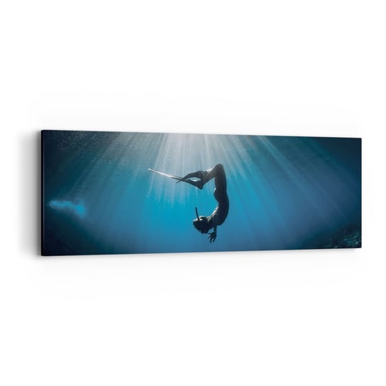 Obraz na płótnie - Podwodny taniec - 90x30cm - Podwodna Jaskinia Promienie Słońca Nurkowanie - Nowoczesny Canvas obraz do salonu do sypialni ARTTOR ARTTOR