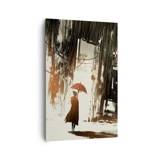 Obraz na płótnie - Poezja czerwonego parasola - 80x120cm - Miasto Kobieta Architektura - Nowoczesny obraz na ścianę do salonu do sypialni ARTTOR ARTTOR
