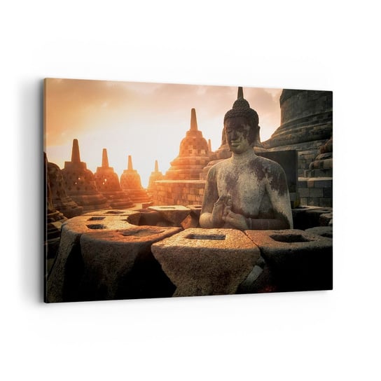 Obraz na płótnie - Pogoda wielkiej mądrości - 100x70cm - Azja Budda Borobudur - Nowoczesny foto obraz w ramie do salonu do sypialni ARTTOR ARTTOR