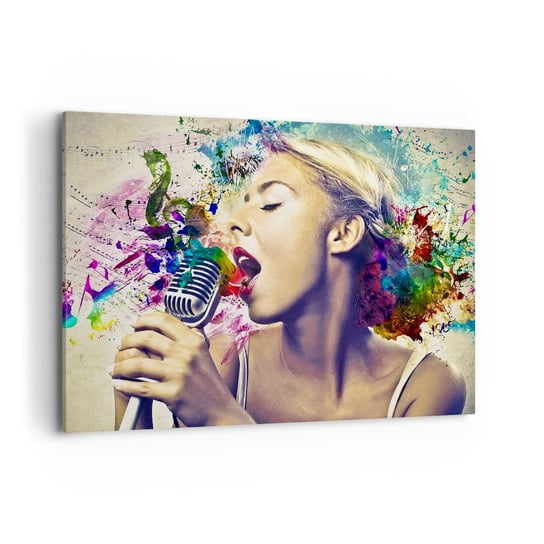 Obraz na płótnie - Pomalować głosem świat - 100x70cm - Kobieta Muzyka 3D - Nowoczesny foto obraz w ramie do salonu do sypialni ARTTOR ARTTOR