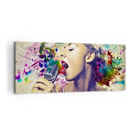 Obraz na płótnie - Pomalować głosem świat - 120x50cm - Kobieta Muzyka 3D - Nowoczesny obraz na ścianę do salonu do sypialni ARTTOR ARTTOR