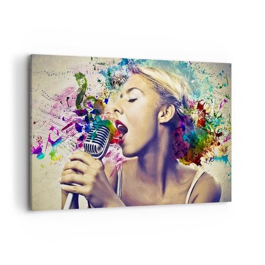 Obraz na płótnie - Pomalować głosem świat - 120x80cm - Kobieta Muzyka 3D - Nowoczesny obraz na ścianę do salonu do sypialni ARTTOR ARTTOR