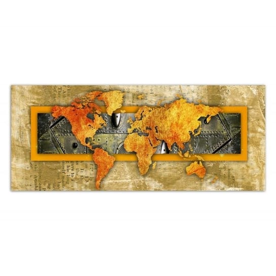 Obraz na płótnie, Pomarańczowa mapa Świata - gazeta, 100x50 cm Feeby