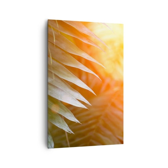 Obraz na płótnie - Poranek w dżungli - 80x120cm - Palma Kokosowa Liście Palmy Dżungla - Nowoczesny obraz na ścianę do salonu do sypialni ARTTOR ARTTOR