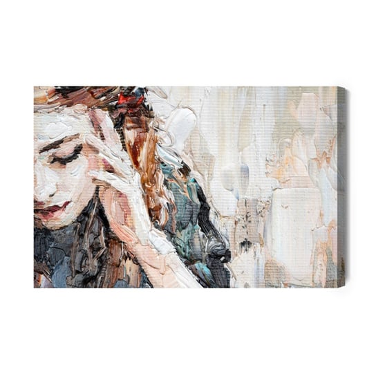Obraz Na Płótnie Portrait Of A Girl In A Cafe. Fragment Of An Oil Painting. Atractiv Art On Canvas. 90x60 Inna marka
