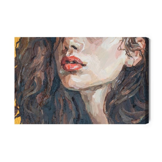 Obraz Na Płótnie Portrait Of A Girl . Portrait Of A Young Beautiful Women With Red Lips. Fragment Of Oil Painting On Canvas. 30x NC Inna marka