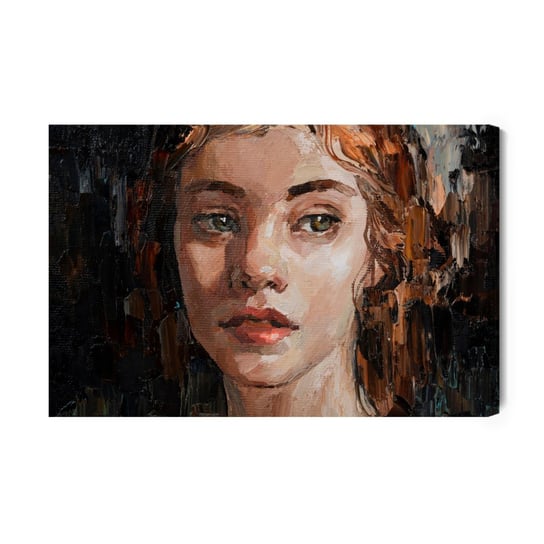 Obraz Na Płótnie Portrait Of A Young, Dreamy Girl With Curly Brown Hair . Palette Knife Technique Of Oil Painting And Brush. 30x NC Inna marka